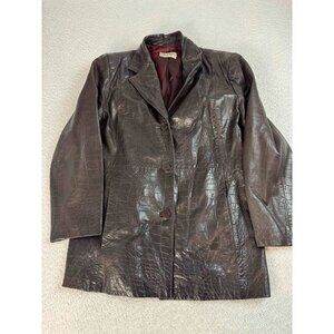 Shari's Place Womens Genuine Crocodile Leather Print USA Brown Blazer Jacket M
